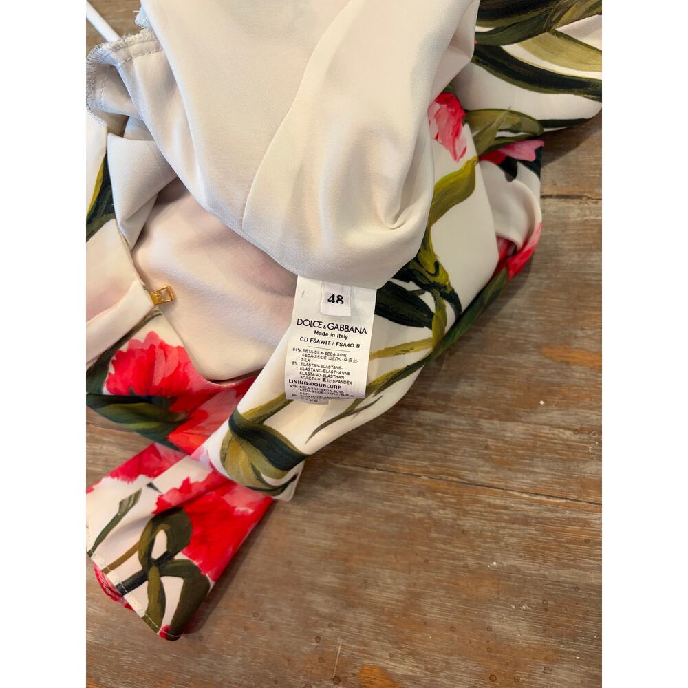 DOLCE & GABBANA Pink Carnation Floral Print Long Sleeve Silk Mini Dress - Picture 4 of 8